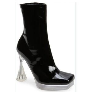 Patent Black Platform Ankle Boots with Clear Flared Heel
